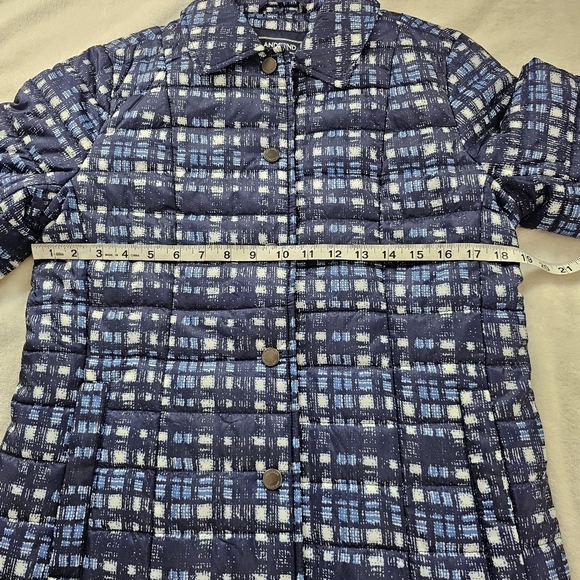 NWT Lands' End PrimaLoft Long Plaid Quilted Puffer Coat Blue White Size 4 - Picture 11 of 14